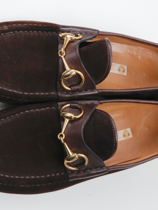 Gucci Vintage  Mens Brown Suede Horsebit Loafers Gold Bit Made In Italy Size 7.5 main image 16